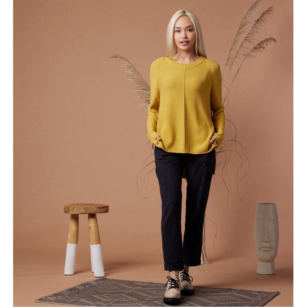 Known Supply Solstice Organic Cotton Crewneck Textured Tunic Sweater Dijon Gold